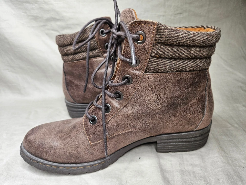 Botines de combate BOC Born para mujer talla 10 imitación cuero marrón punta redonda con cordones Foto 4 de 4