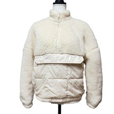 Fabletics Nelly Mixed Media Ivory Sherpa Long Sleeve Half Zip Puffer S