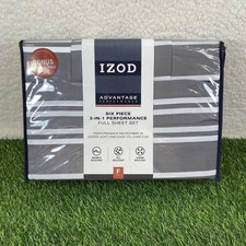 New IZOD Advantage 6 Piece 3-In-1 Performance Sheet Set Full Size Grey Stripes