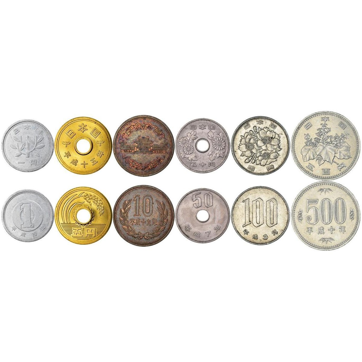 日本 旧貨幣セット 100円 500円 50円 10円 5円 1円  Japan | 6 Coin Set | 1 5 10 50 100 500 Yen | 1989 - 2019 | eBay