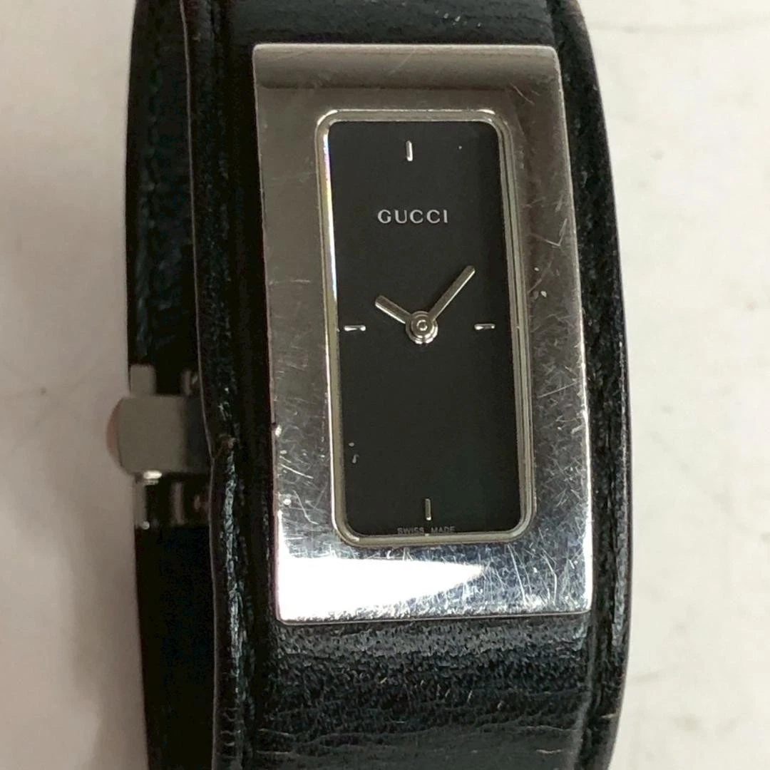 Vintage 1990s Gucci 7800 Black‎ Leather Cuff Watch Needs New Cuff & Battery GUCCI Black Dial Black Leather Strap Women main image 4