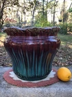 Antique Majolica Jardiniere Weller ? Roseville? Red & Blue Blended Glaze HUGE!
