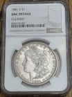 1881-S Morgan Dollar NGC UNC Details Cleaned Silver $1 Certified