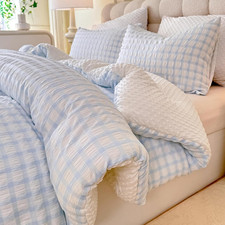 Light Blue Boho King Comforter Set - 3 Piece Cozy Jacquard Bedding