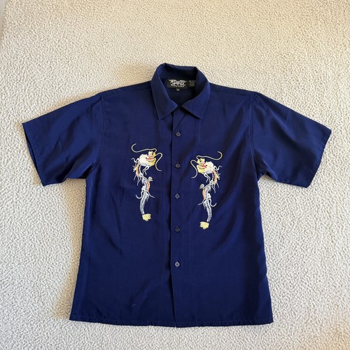 Dragonfly Shirt Mens Medium Embroidered Button Up Short Sleeve Vintage Style - Picture 9 of 9
