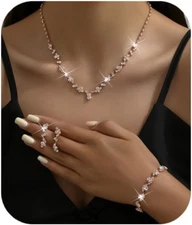 Crystal Necklace Earrings Bracelet Jewelry Set Bride Bridesmaid Wedding Prom ...