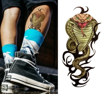 Temporary Tattoo Cobra Snake Fake Body Art Sticker Waterproof Mens Ladies