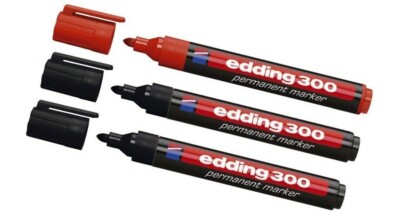 3x edding  Permanent-Marker 300 Marker Filzstift Rundspitze 2x schwarz + rot