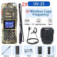 UV-25 Walkie-Talkie 136-174 220-260 400-520MHz Tri-Band Two Way Radio 108Ant Mic