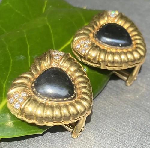 Vintage Diamond Earrings Denoir Estate Fine Jewelry 18K Yel Gold Heart Pre-Owned - Picture 12 of 19