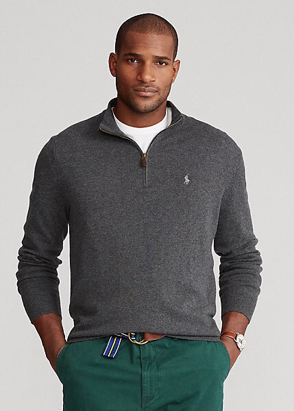 Мужской кашемировый свитер Polo Ralph Lauren из стирающегося кашемира с открытым воротом на молнии 1/4, серый, 2XL