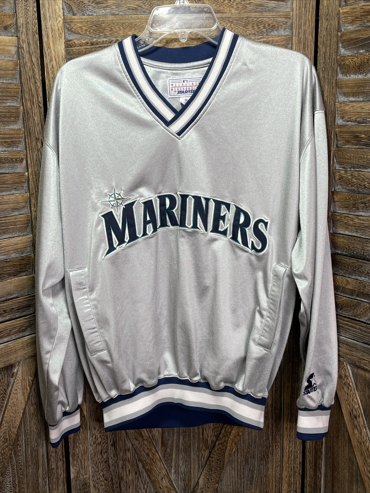Vintage 90s Starter Seattle Mariners MLB Pullover Jacket Warm Up V Neck Sz Small
