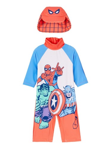 Conjunto de traje de baño para bebé Marvel mono gorro de paraguas protección para el cuello protección solar UV - Imagen 2 de 4