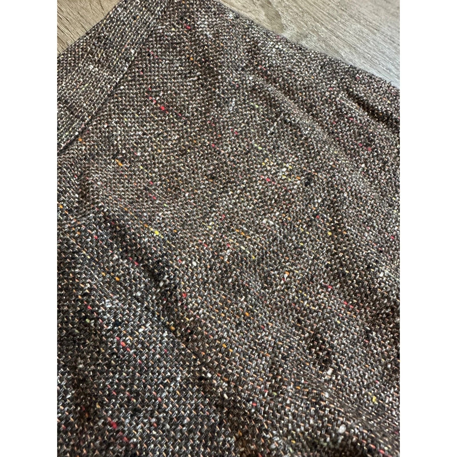 Pantalone donna Moschino misto lana marrone tweed orlo sfilacciato TG 10 carriera ufficio