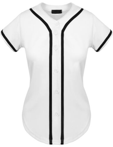 Camiseta de béisbol femenino Raglan Plain T Shirt Team Sport Button Fashion Tee Casual - Imagen 7 de 50