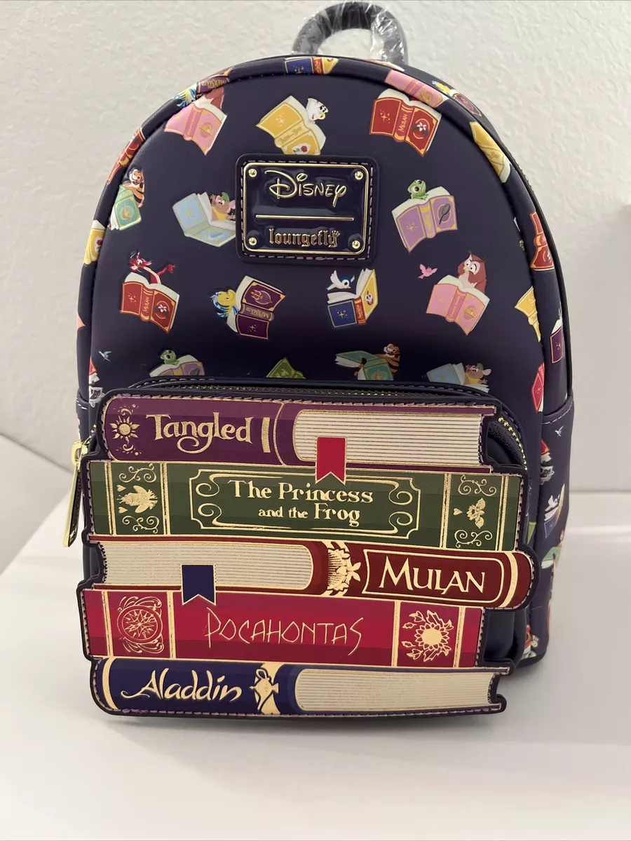 LOUNGEFLY DISNEY PRINCESS BOOKS AOP FAUX LEATHER MINI BACKPACK