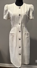 GK La Moda Goji Italya French Classic Denim Dress Sz 6 White Bodycon Old Money