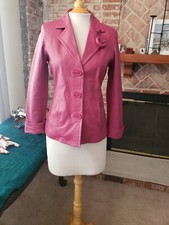 New Jones New York Hot Fushia Pink Genuine Leather Women's Jacket Blazer S