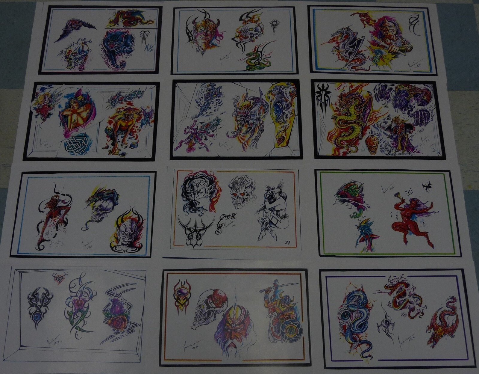 Lot of 12 Color Tattoo Flash Sheets by Mauricio | eBay