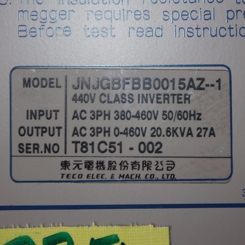 Teco Speecon 7200G3 VSD JNJGBFBB0015AZ--1 440V CLASS INVERTER 20.6KVA 27A - Picture 2 of 10