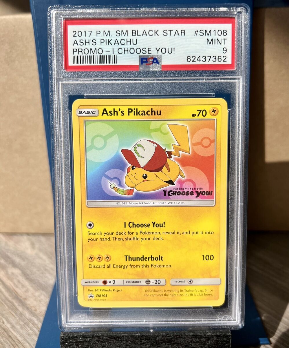 PSA 9 Mint Ash's Pikachu promo SM108 Pokemon Card I Choose PSA 9 Mint Ash's Pikachu promo SM108 Pokemon Card I Choose