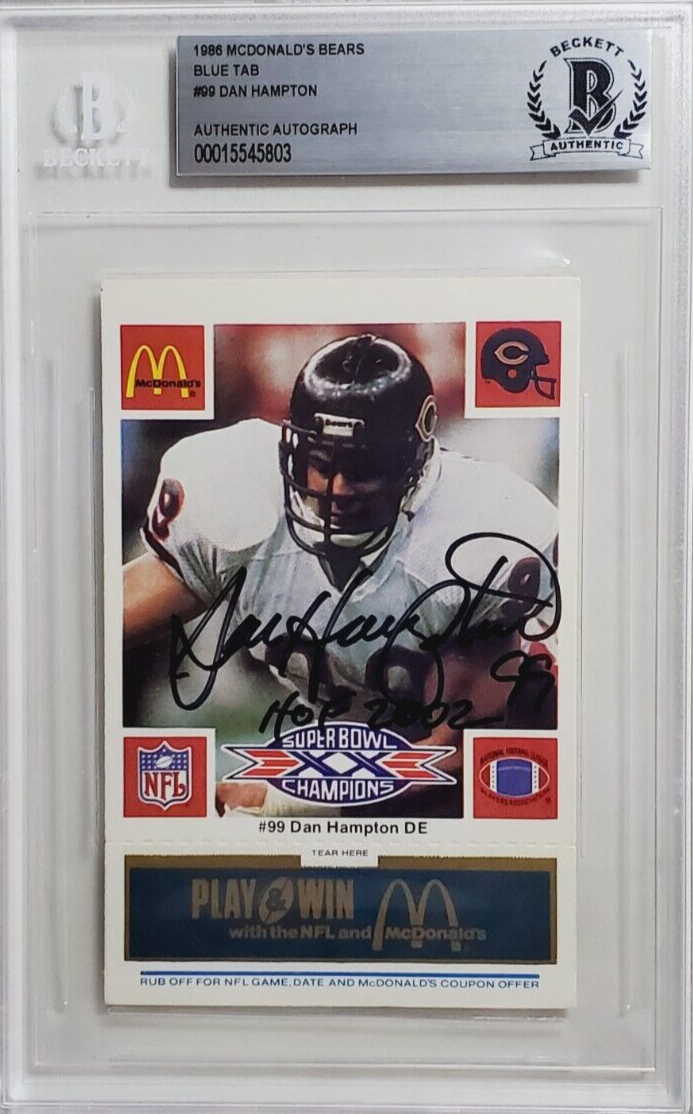 1986 McDonalds Blue Tab Dan Hampton Autographed Signed Card Autograph BGS BAS Auto Bears 