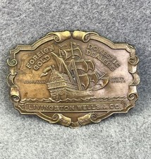 VTG HIPSTER 1970's Livingston Wells  Co Gold Dealers SAILING SHIP Belt Buckle