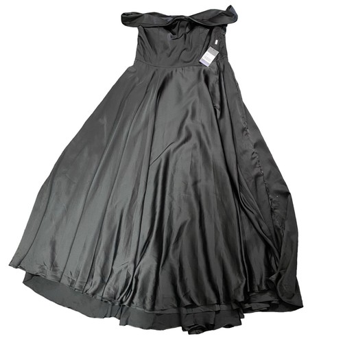 La Femme 28978 Off Shoulder A Line Gown Plus Sz 20 Satin Black Slit Prom NEW - Picture 7 of 13