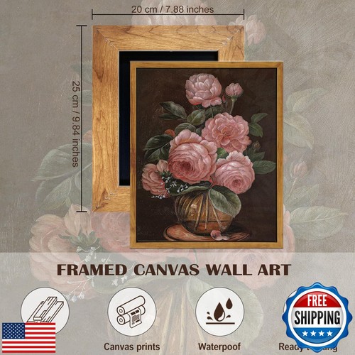 SHENIFY Vintage Flower Framed Canvas Wall Art Peony Classic Painting Modern K - Picture 4 of 5