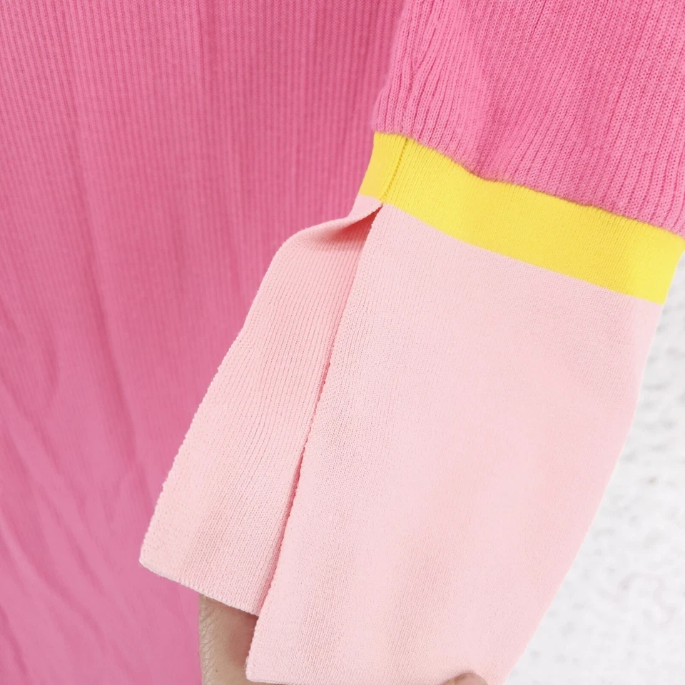 ALICE + OLIVIA Alcina Dress Pink Multi Stretch Ribbed Wool Blend Size MEDIUM - Image 4 of 4