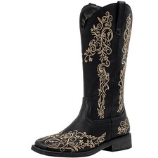Rodevolta Women's Square Toe Cowboy Boot Floral Embroidered Cowgirl Western Boot