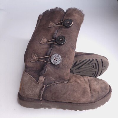Ugg Boots Womens 8 Brown Tall Wool Shearling Button 