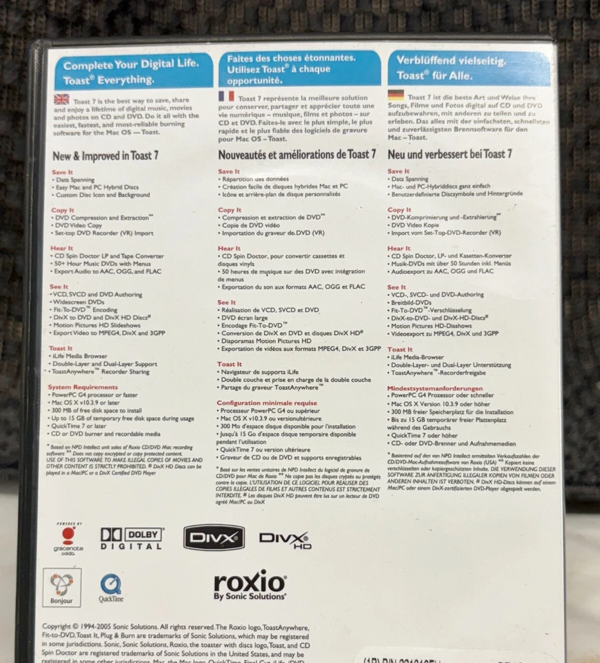 VINTAGE ROXIO TOAST 7 TITANIUM MAC SOFTWARE CD BURNING PROGRAM WITH KEY - Image 4 of 4