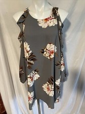 Umgee Sz M Floral Gray Cold Shoulder Tunic Boho Dress Medium