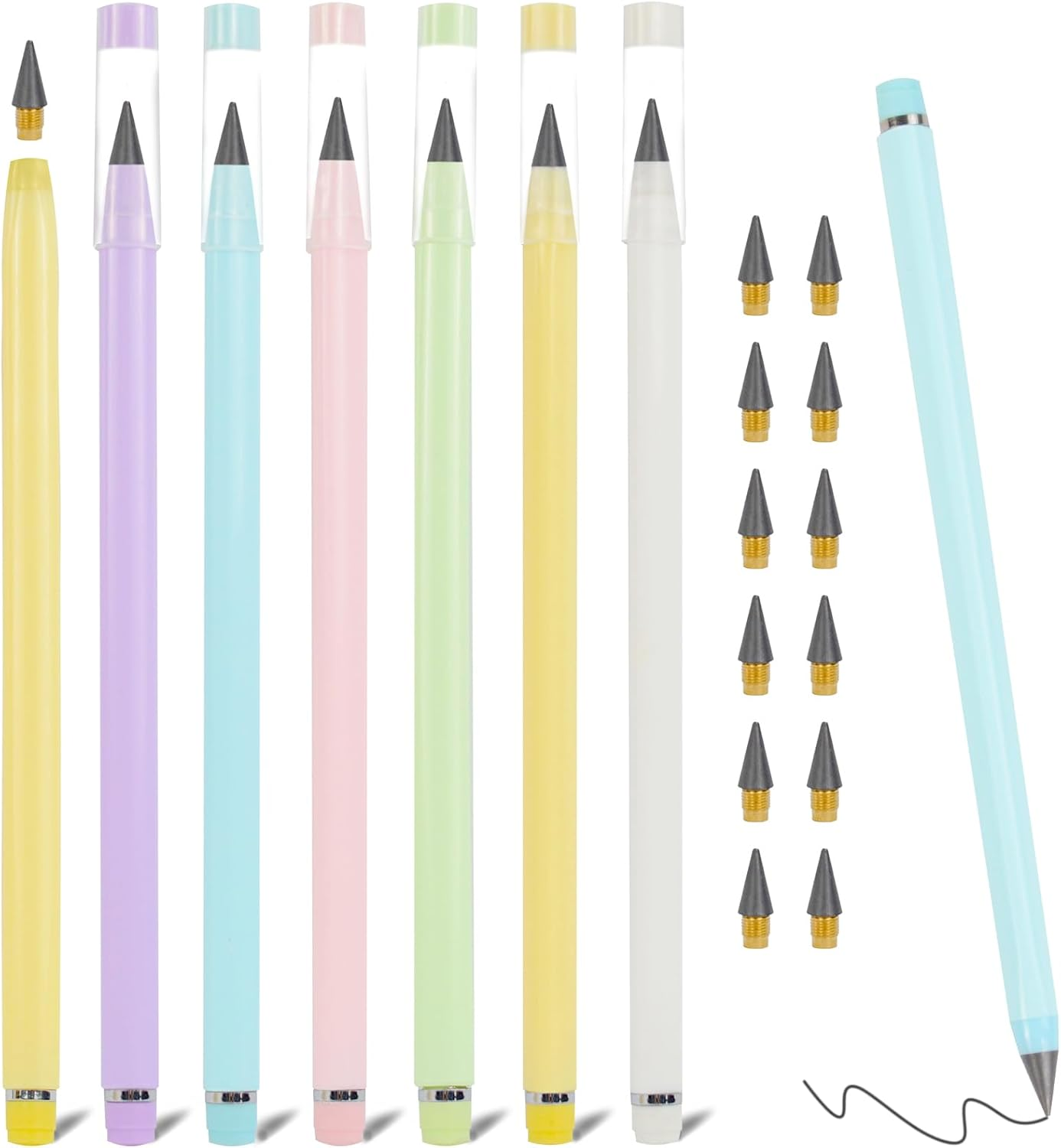 6PCS Inkless Pencil with 12 Replaceable Nibs, Reusable Infinity Pencil Everlasti