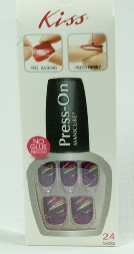 Kiss Press on Nails manicure corto viola scuro con accenti multicolori - Foto 3 di 3