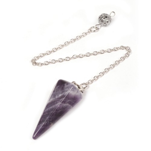 37mm Faceted gemstone crystal healing point chakra hexagonal pendulum 6" Chain - Picture 20 of 118