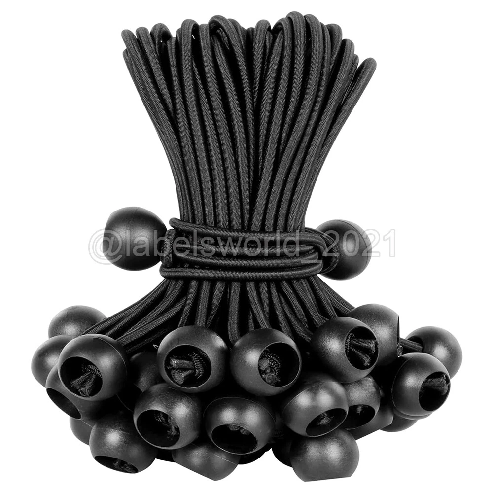 25 Pezzi Cordini Elastici Bungee Neri 9 Pollici Con Pallina Per Telo E Fissaggi