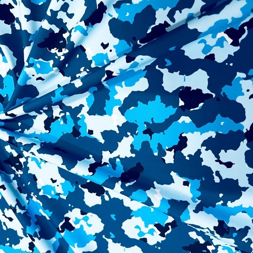Blue Military Camouflage Print Stretch Fabric 60"wide Sportwear Spandex By Yard - Picture 2 of 6