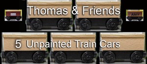 unpainted wooden trains
