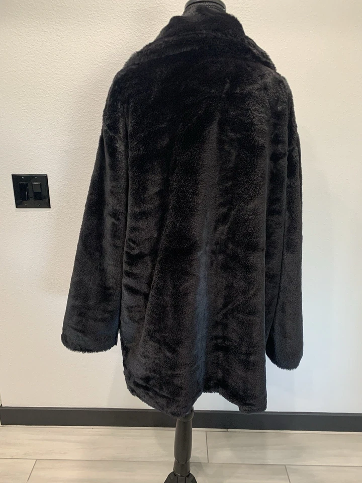 Abrigo Gótico Negro Imitación Piel Peluche Glam Punk Emo Gótico Abrigo Trad Goth Foto 3 de 4