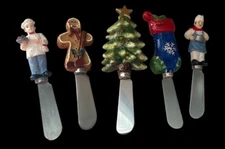 Christmas Cheese Spreaders  hors d’oeuvres Set 5 Tree Stocking Gingerbread Man