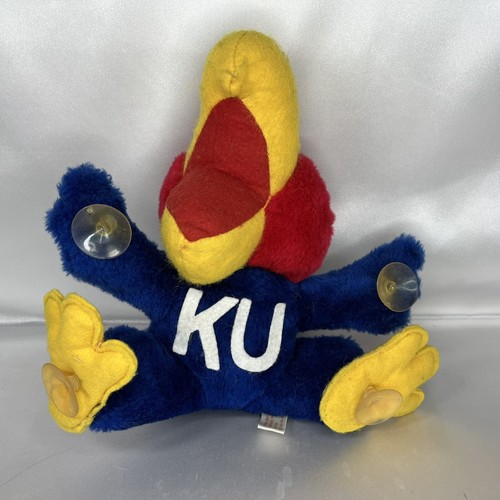 Vintage Kansas KU Jayhawk Plush Car Window Suction Cup Cling Stuffed Animal