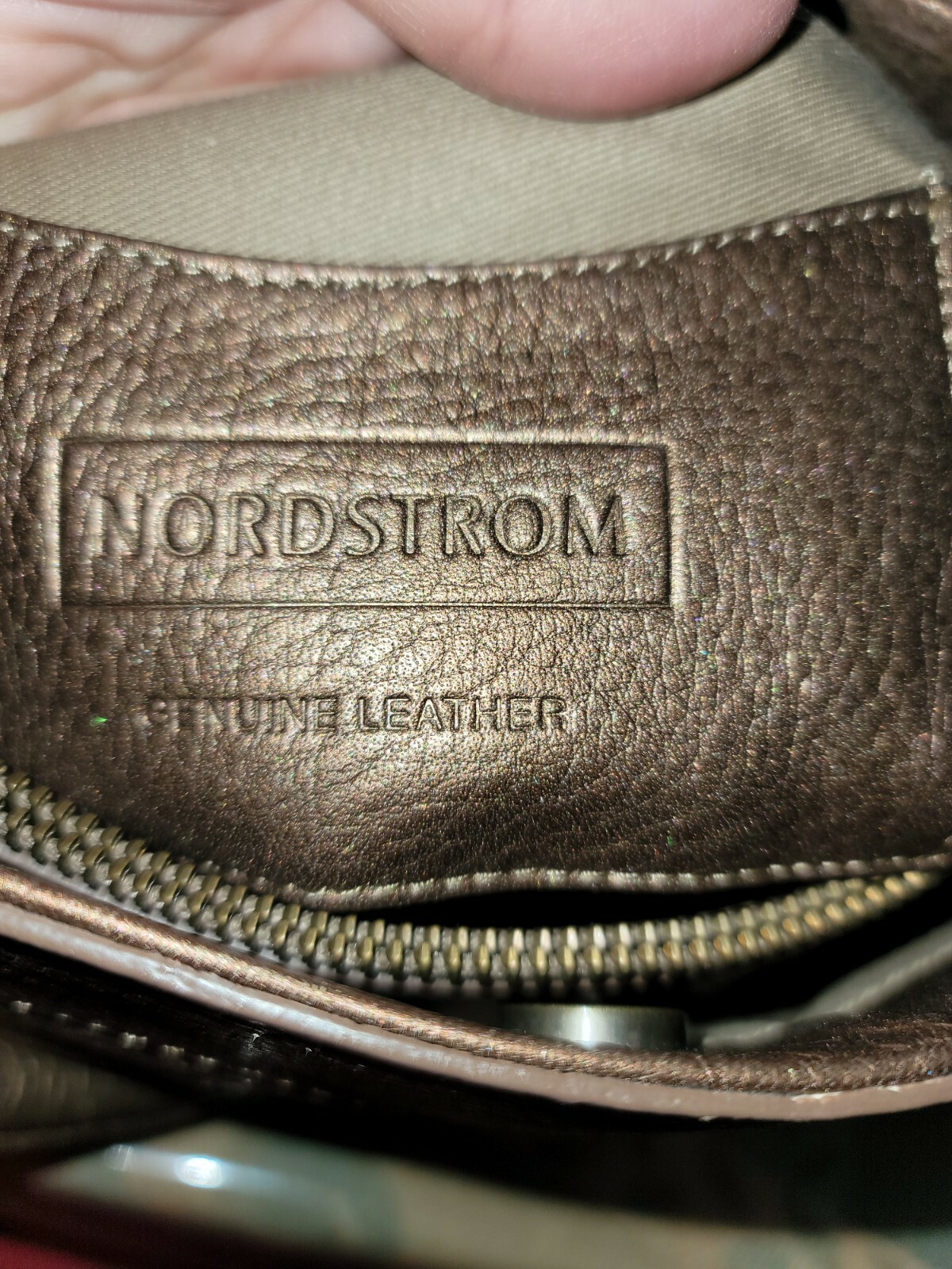 NORDSTROM Bronze Genuine Leather Tote Purse Bag e… - image 11