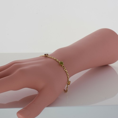 14K Yellow Gold Semi Precious Stone Bracelet 7 Inch Long - Picture 5 of 6