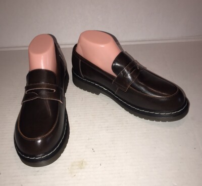 MZDL Meizudongli Brown Leather Platform Loafers Shoes Sz 8.5
