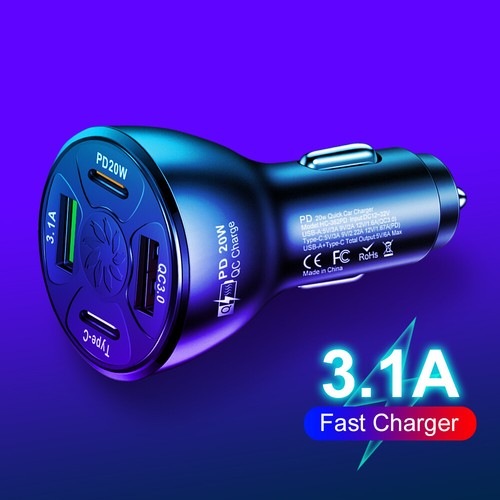 4 Ports Auto-Zigarettenanzünder USB-Ladegerät PD20W+Typ-C+2USB(QC3.0+3.1A)(Schwa - Zdjęcie 7 z 12