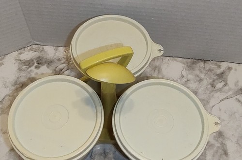 VTG Retro Tupperware Condiment Set Almond Harvest Gold w Spoon 757 - 9 - Picture 11 of 11