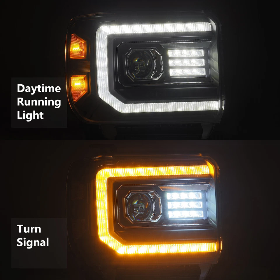 Fit 14-18 GMC Sierra 1500/2500HD/3500HD PRO-Series Projector Headlights BLK Foto 2 de 4