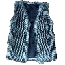 NWT Gaevet Zebra Striped Faux Fur Fashion Open Front Vest, Size Medium